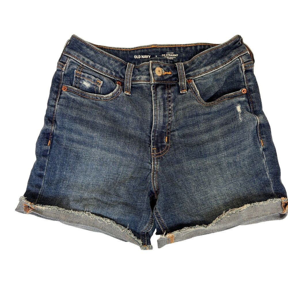 Old Navy Shorts Womens 2 Blue High Rise OG Straight Denim Frayed Hem Cutoff